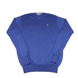 Peter Millar V-neck Sweater Blue Merino Wool Long Sleeve Pullover Mens - Size M